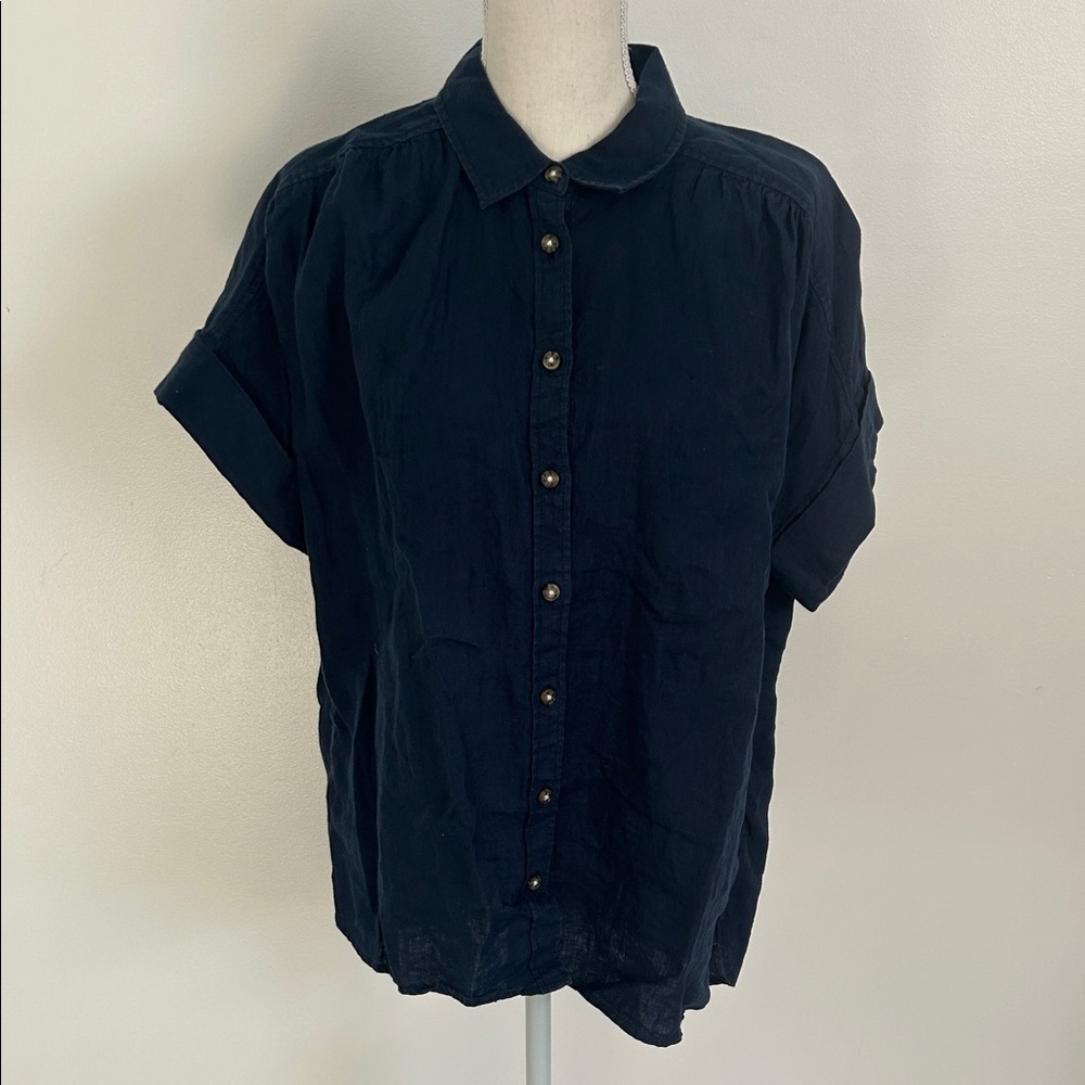 J.Crew Baird McNutt Navy Blue Linen Top Medium